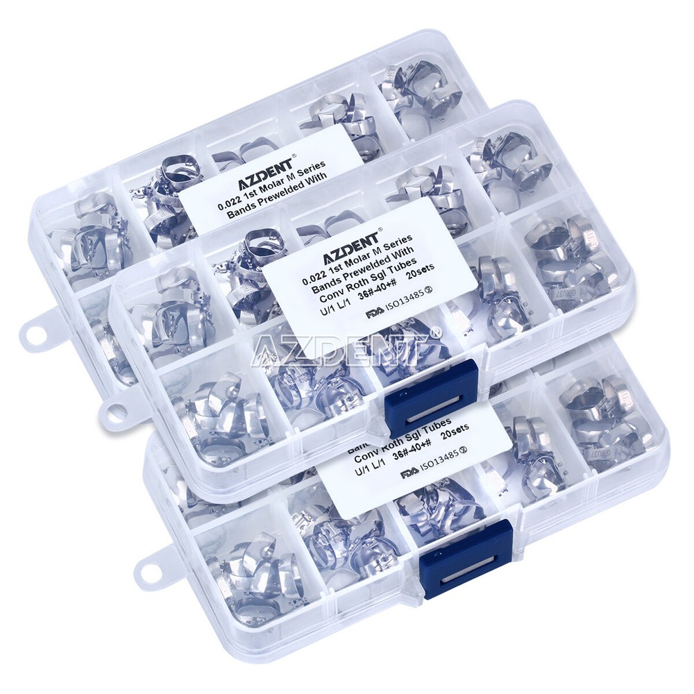 3 X Dental Ortho M series 1st Molar Bands Roth.022 Single Tube U/1 L/1 36#-40+#