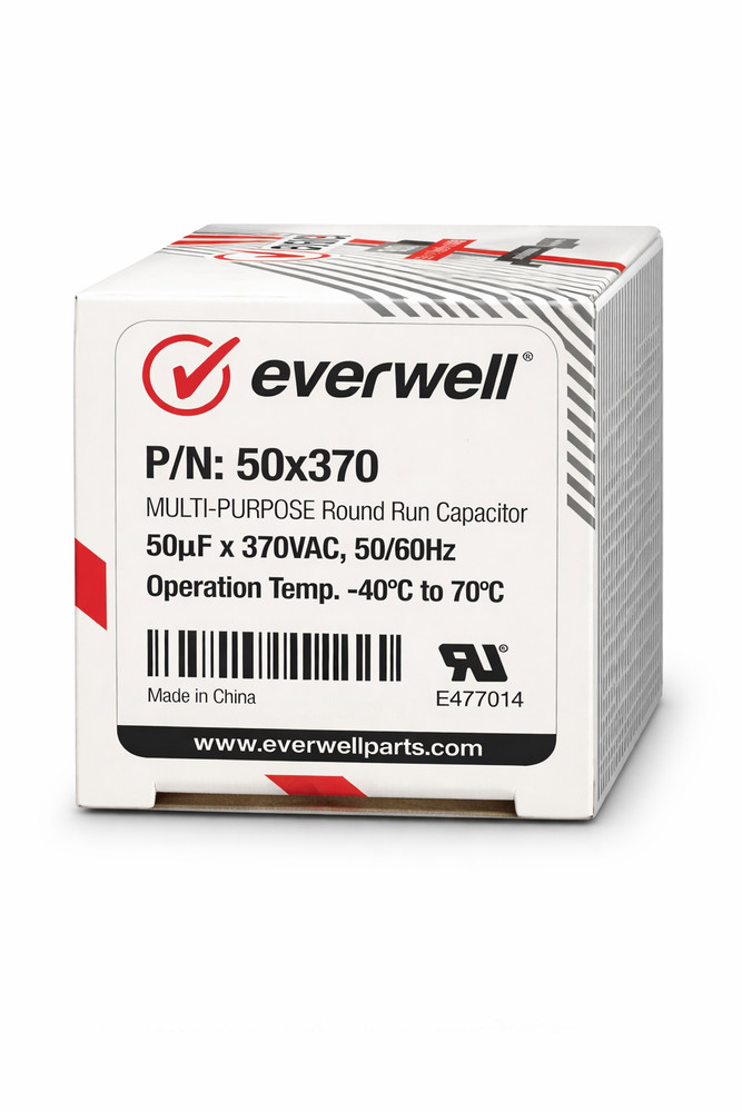 Everwell 50µF 370VAC Round Motor Run Capacitor