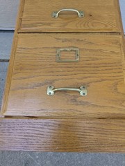 Vintage Industrial Mission Style Oak Wood Filing File Cabinet 2 Drawer Brass T52