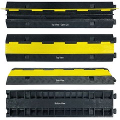 Electriduct 2 Channel Heavy Duty Rubber Cable Protector – Yellow Lid, Black Base