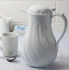 UPDATE INTERNATIONAL SWIRL WHITE THERMAL COFFEE SERVER CARAFE 20 oz PUSH BUTTON