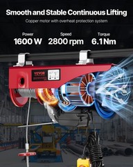 Electric Hoist 2200lbs Crane Winch with Wired Remote Control 1600W 110V