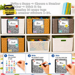 24PCS Composition Name Tags Stickers – Notebook Classroom Decor Name Tags for Lo