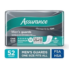 Maximum Absorbency Men’s Guards Incontinence Pads One Size Fits All 52 Count