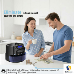 Coin Counter and Dollar Coin sorter with LCD Display, 300-coin Capacity