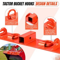 Bolt-On Tractor Bucket Hooks w/ 2″ Receiver | 4000LB D-Rings & 4700LB Hooks