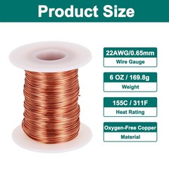 22 AWG Magnet Wire, 6 OZ/169.8g Enameled Copper Wire, 155C(311F)