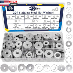 290Pcs Flat Washers, 304 Stainless Steel Fender Washers Assortment, 15 Different