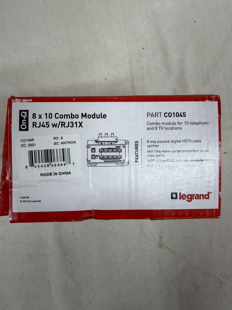 On-Q Legrand/Pass & Seymour C01045 8×10 Combo Module RJ45 w/RJ31X NEW NIB