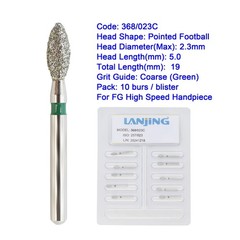 Dental Diamond Burs FG Pointed Football Diamonds Burr Friction Grip Bur 368/023C