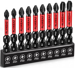 10-Pack Phillips Bits #1#2#3 Impact phillips bits 10pcs, Black