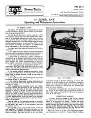 Delta 24″ Scroll Saw Older Style Operating, Maintenance & Parts Manual #1954