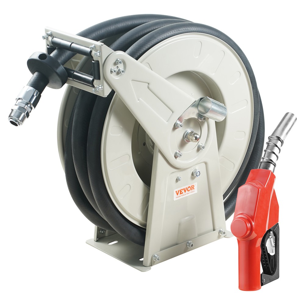 VEVOR Fuel Hose Reel Retractable Diesel Hose Reel 3/4″ x 50′ Auto Fueling Nozzle