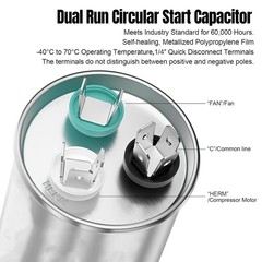 80+5 uF Capacitor Round Dual Run 80 + 5 uf mfd 370/440 Volts for HVAC Motors
