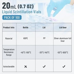 100 Pcs 20mL Scintillation Vial Liquid Scintillation Counting Vials HDPE