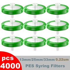 4000PCS PES Membrane HPLC Syringe Filters 13mm/25mm/33mm 0.22μm Pore Size Green