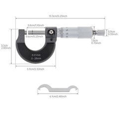 Outside Micrometer 0-25mm 0.01mm Metric External Caliper with Zero Wrench Metric