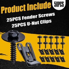 50PCS Universal M4.2 Fender Liner Screws U-Nut Clips Car Engine Splash Fasteners