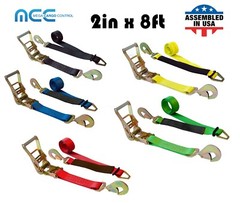 USA 2″ x 8′ Axle Strap Car Trailer Hauler Ratchet Tie Down Strap w/ Snap Hook