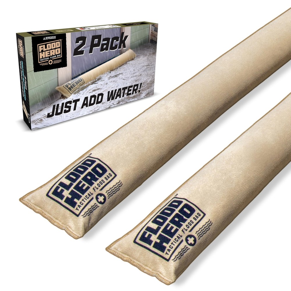 Flood Hero 3 ft Water Activated Sandbags – 2 Pack Flood Bag Barriers for Home