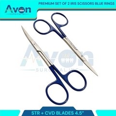 2pcs Premium Dissecting Iris Scissors with Sharp Points, Curved+Straight – 4.5in