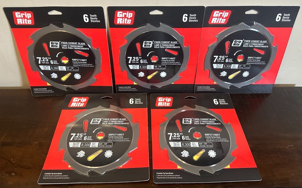 (5x) LOT Grip Rite 7.25″ Fiber Cement Saw Blade: 7 1/4″ Inch Carbide Tip 6 Tooth