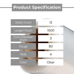 Cast Pallet Hand Stretch Wrap Clear Shrink Film 12″ x 1500′ 80 Gauge 4 Rolls