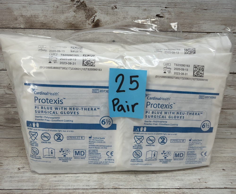 Protexis PI Blue w/Neu-Thera Surgical Gloves *25 Pair* Size: 6.5 *See Date*8-23