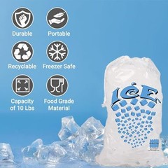 100ct 10lb Clear Cotton Drawstring Ice Bags 1.5 Mil Durable for Food Service
