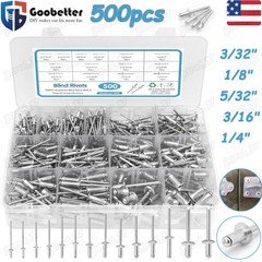 500pcs Pop Rivets Assortment Kit 14 Size SAE Assorted Aluminum Blind Rivets Set