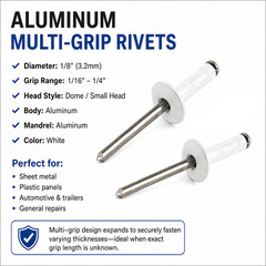 1/8″ White Multi-Grip Blind POP Rivets – 1/16″ to 1/4″ Grip Range | 300 Pack
