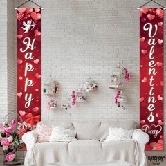 Happy Valentines Day Door Banner XtraLarge 72×12 Inch Red Oxford Fabric Outdoor