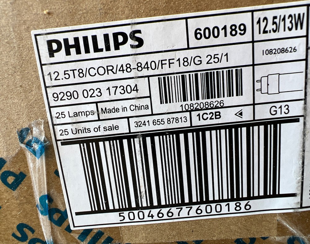 25 Philips Linear LED BULB T8 4 Foot 12.5T8/COR/48-840/FF18/G/DIM 25/1 G13 4000K