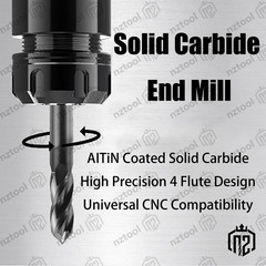 10Pcs 4 Flute 90 Degree 1/4″x3/4″x2-1/2″ Solid Carbide Drill Mill – AlTiN Coated