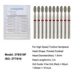 Dental Diamond Burs Round End Taper Football Coarse Fine High Speed 856 850 379