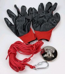 2500lbs Pull Force Strong Magnet Fishing Kit, Includes: Rope, Gloves, Caribiner