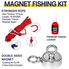 Fishing Magnets Double Sided Neodymium Magnet Fishing Kit with Nylon Rope
