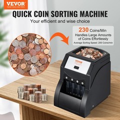 VEVOR USD Coin Sorter Coin Wrapper and Roller 230 Coins/min 4 Coin Tubes