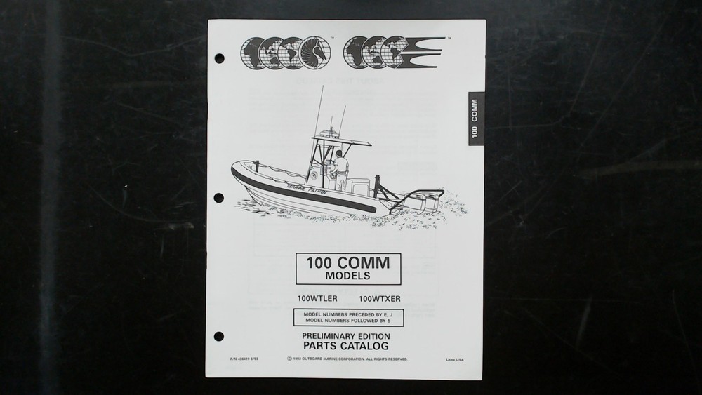 OMC 100 COMM Parts Catalog Manual 436419 1993 Marine Patrol Boat