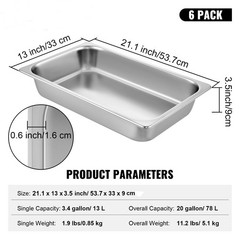 Full Size Deep Steam Table Pan 20.9×12.8×3.9″ Stainless Steel
