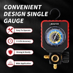 ROGVOC Single Manifold Gauge, HVAC Refrigerants AC Gauges Mechanical, Red
