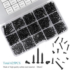 625pcs M2-M4 Phillips Pan Head Self-Tapping Screws Assortment Kit Black