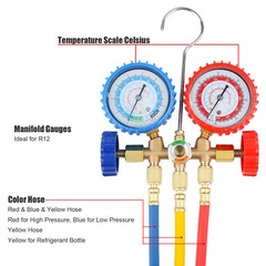AC Manifold Gauge Set A/C Refrigeration 3 Way Hose Fit For R502 R134a R12 R22