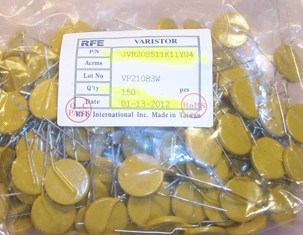 QTY (150) JVR20S511K11YU4 RFE 20mm METAL OXIDE VARISTORS 510V ROHS