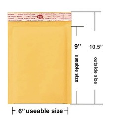 SIPA Kraft Bubble Mailer Self Seal Shipping 6.5”x10.5” /25 Pack,