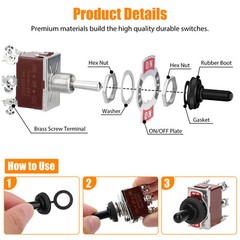3pcs 6Pin Heavy Duty Momentary DPDT ON/OFF/ON Toggle Switch 20A 125V Waterproof