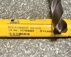 KENNAMETAL SOLID CARBIDE DRILL, B221A14684HP KC7315,37/64 .5781” Dia, .625 Shank