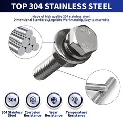 Hex Head Screw Bolt and Nuts Set 240Pcs 1/4-20 304 Stainless Steel – Assortment