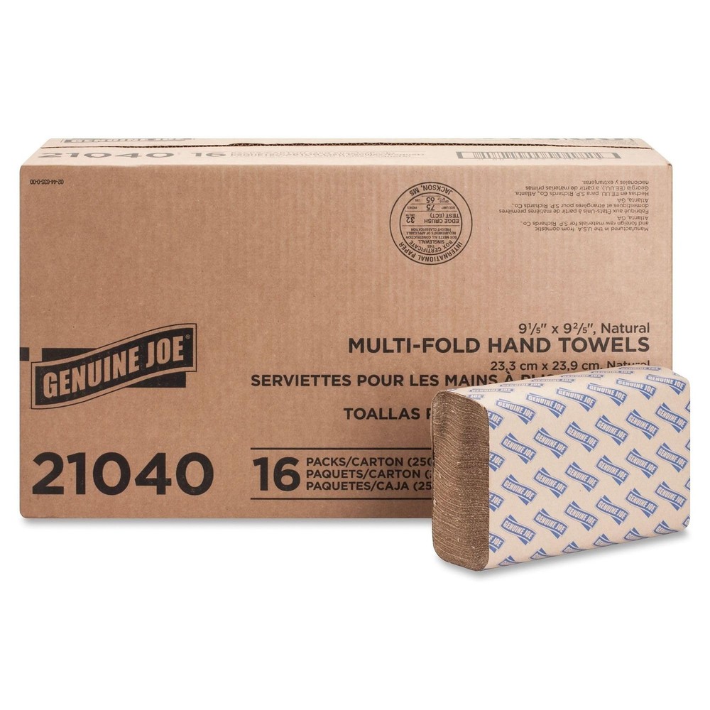 Multifold Paper Hand Towels, 1-Ply Kraft, 9.25″ x 9.4″, 100% Recycled, 250 Co…