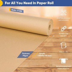 17.5 x 1200 Brown Kraft Paper 50 lb Basis Thick Roll Packaging Shipping NEW**